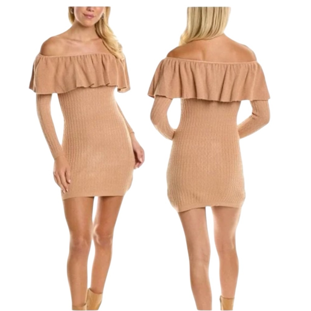 NWT Olivaceous‎ Women’s Long Sleeve Off Shoulder Mini Dress Bodycon Cable Warm